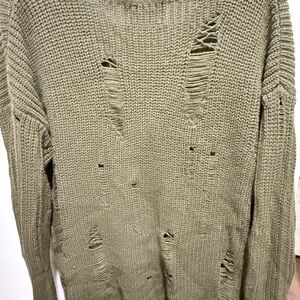 Women’s Olive Distressed Sweater